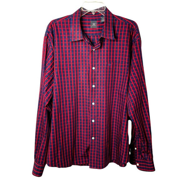 Dockers Mens  Button Down Shirt Red Blue Plaid Casual Shirt 2XL u - Picture 1 of 10